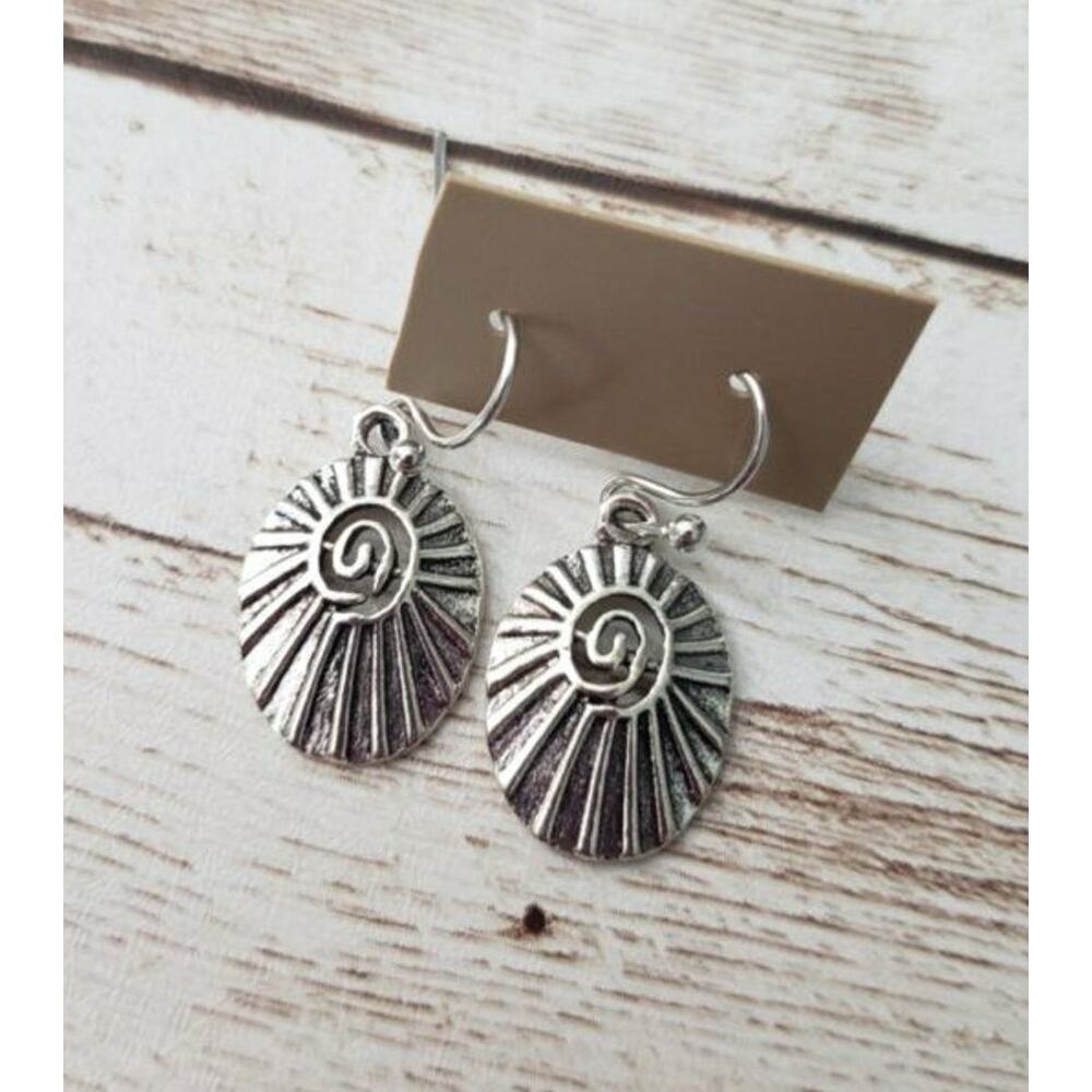 Silver Tone Swirl Pattern Dangle Earrings - Brand New